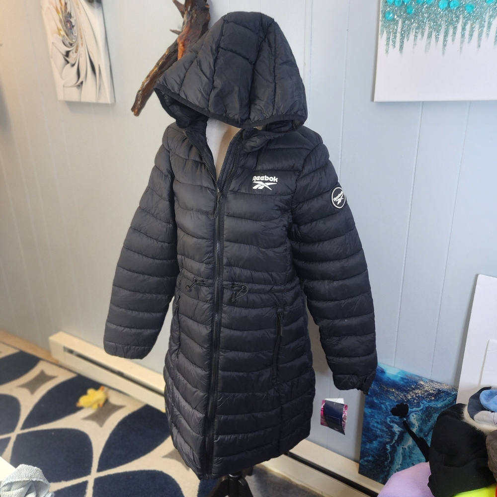 Reebok Black Long Puffer Hooded Coat